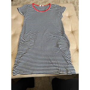 Women's Splendid Navy White Striped Mini Dress with Red Trim S